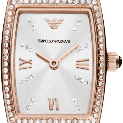 Emporio Armani Gianni T Bar Quartz Crystals White Dial Rose Gold Steel Strap Watch For Women - AR11406